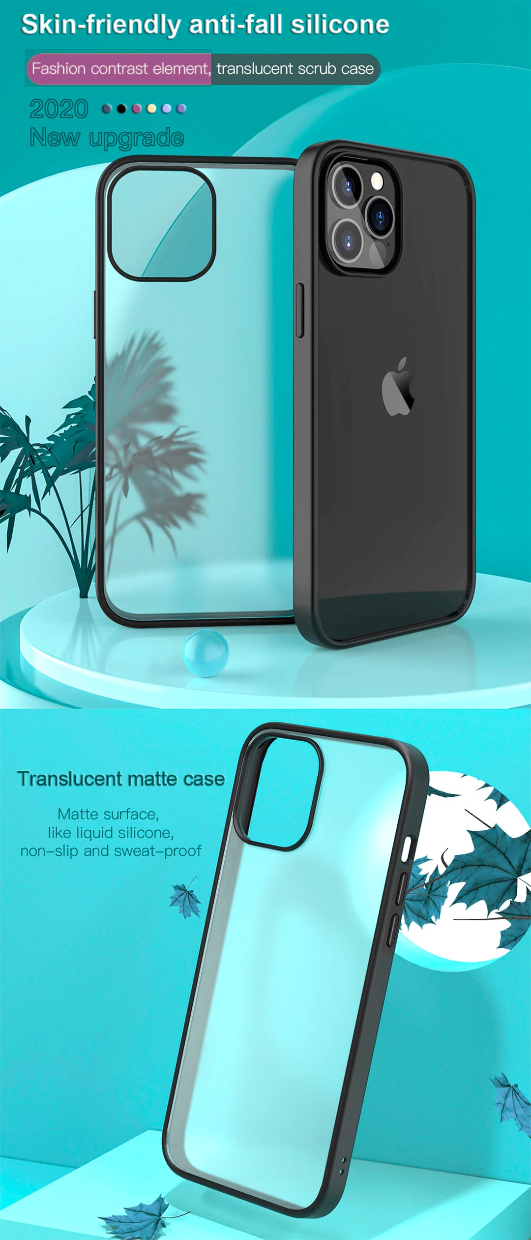 Fashion Matte Transparent Transparent Shockproof Case Black