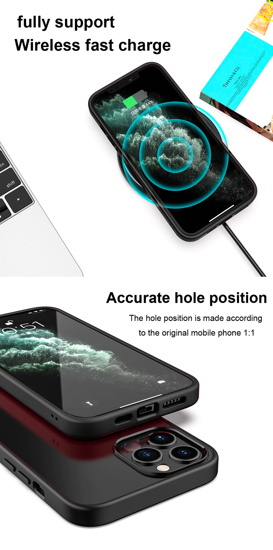 Fashion Matte Transparent Transparent Shockproof Case Black