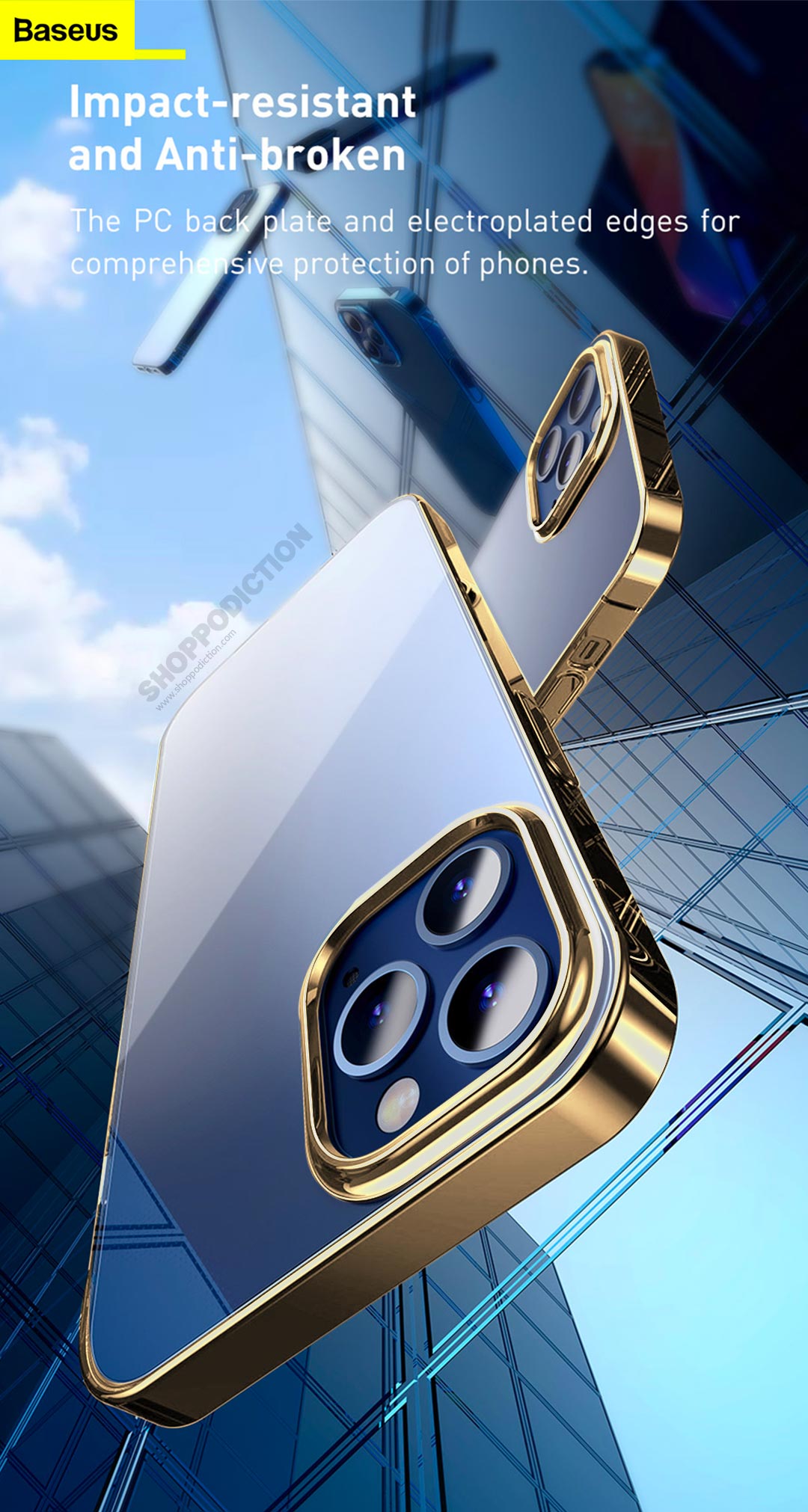 Baseus®️ Premium Golden Bumper with Transparent Case