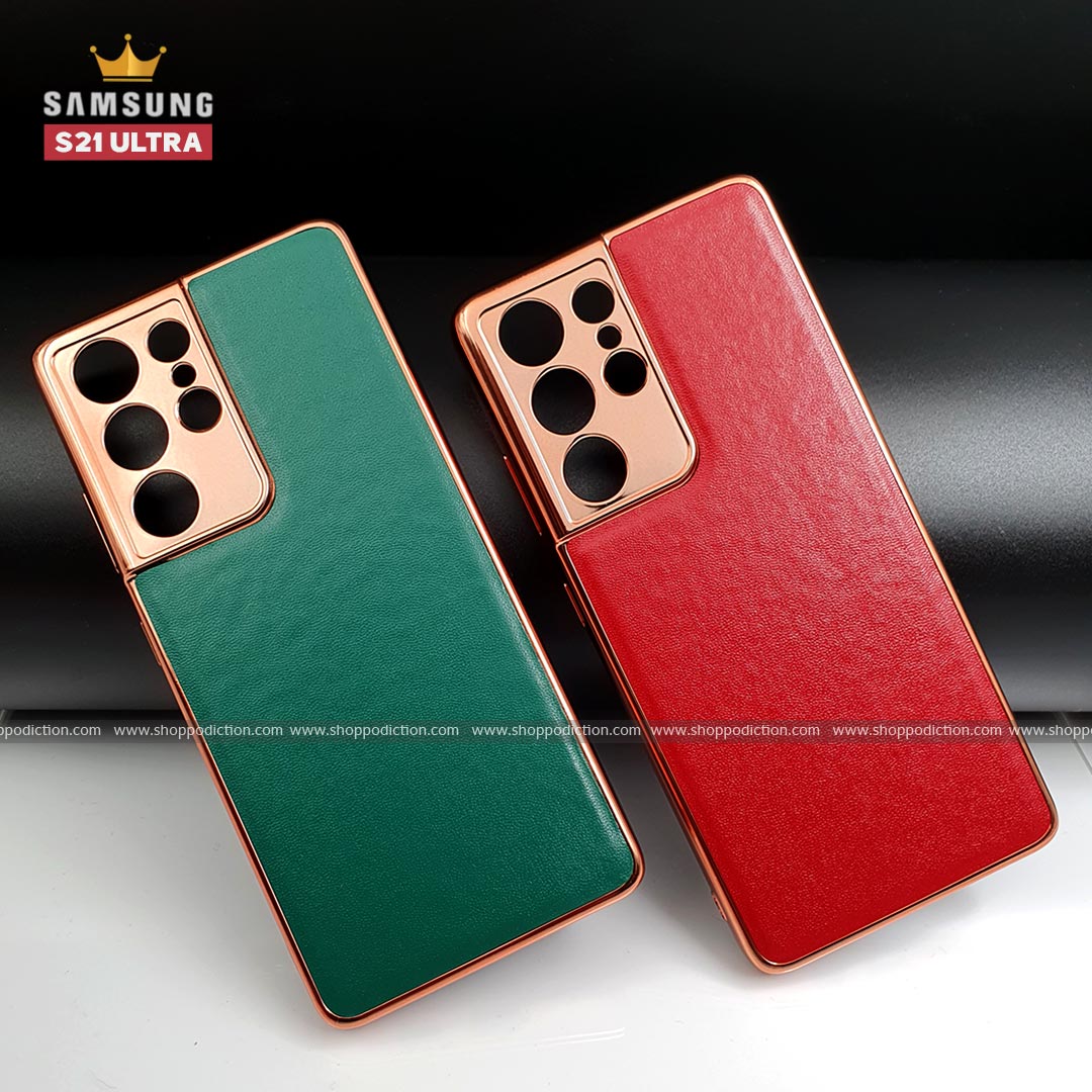 Gold Plated Leather Finish Soft Case for S21 Ultra