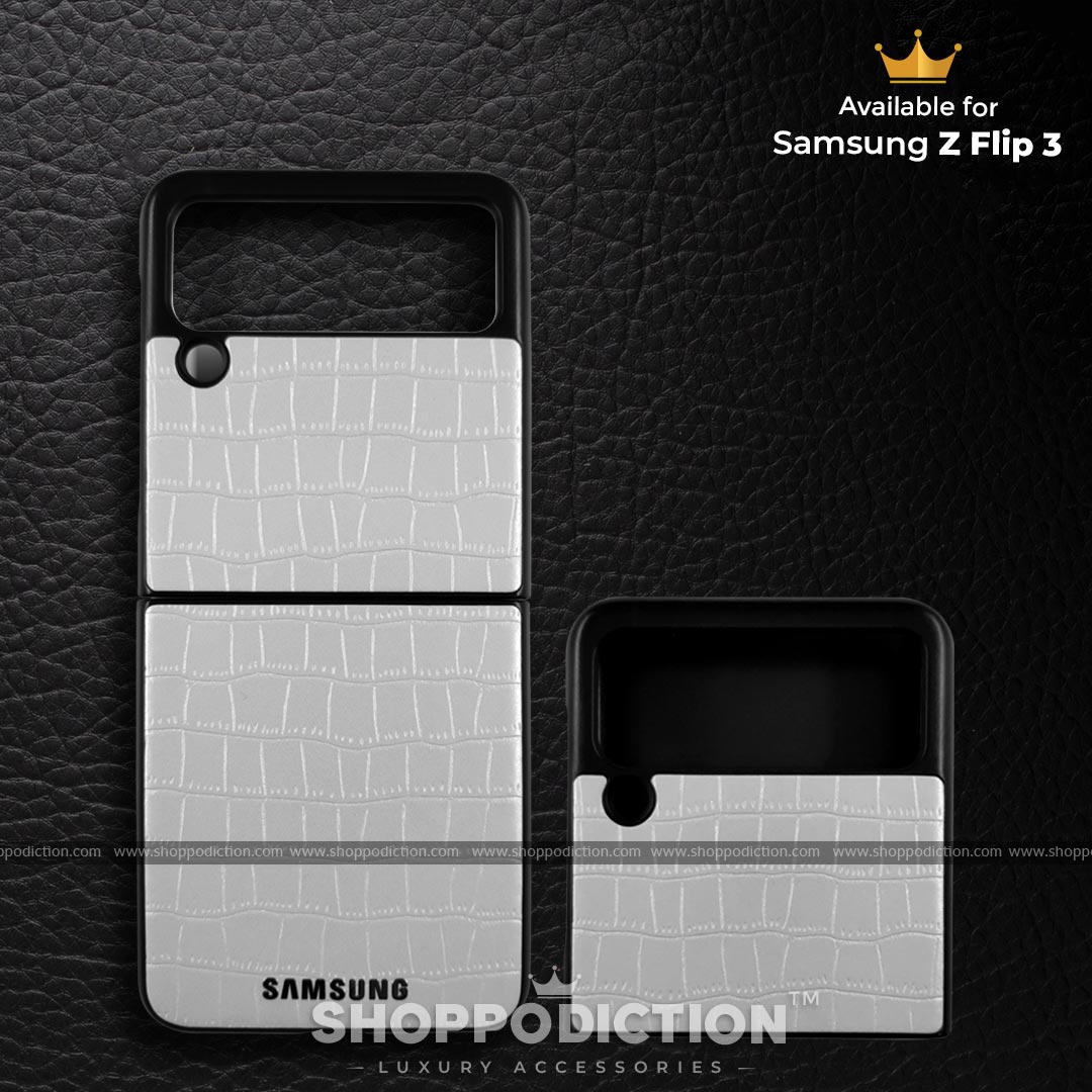 Croco Leather White Samsung Z Flip 3