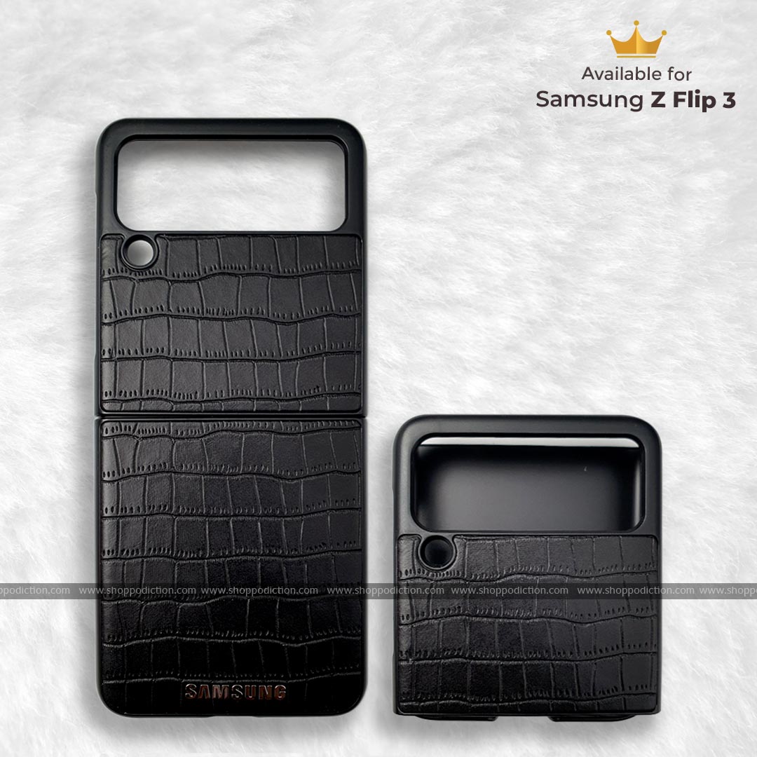 Black Leather Case for Samsung Z Flip 3