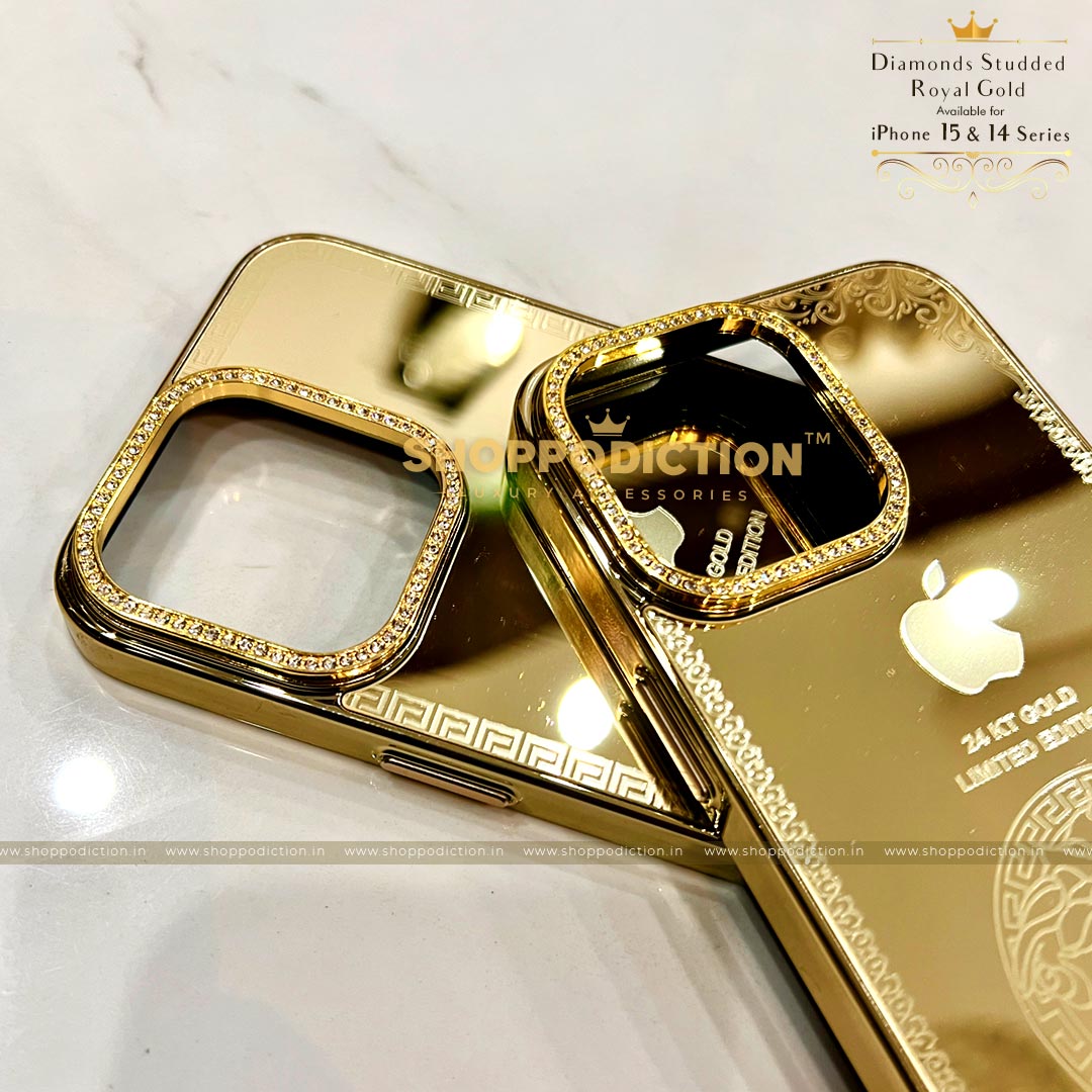 Diamonds Studded Royal Gold for iPhone 15 & 14 Series