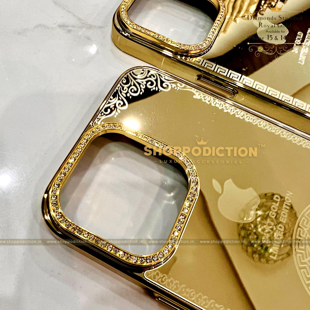 Diamonds Studded Royal Gold for iPhone 15 & 14 Series